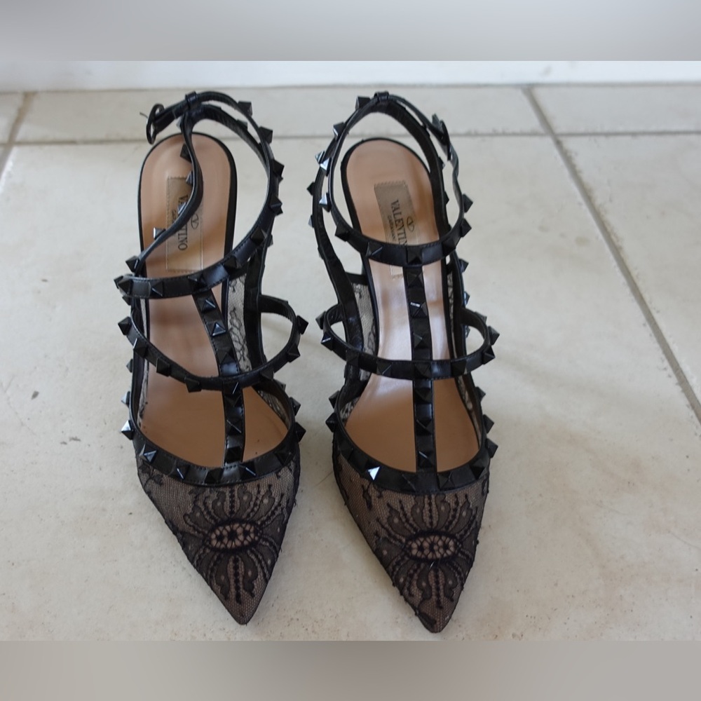 Valentino garavani rock stud lace pumps